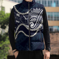 Aloha Hawaii Kalo Pikake Lei Sleeveless Puffer Jacket Chest Tattoo Oxford Blue Hawaiian Pattern LT14 - Polynesian Pride