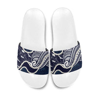 Aloha Hawaii Kalo Pikake Lei Slide Sandals Chest Tattoo Oxford Blue Hawaiian Pattern LT14 Oxford Blue - Polynesian Pride