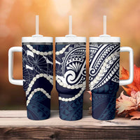 Aloha Hawaii Kalo Pikake Lei Tumbler With Handle Chest Tattoo Oxford Blue Hawaiian Pattern