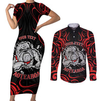 Personalised Aotearoa Bulldog Couples Matching Short Sleeve Bodycon Dress and Long Sleeve Button Shirt NZ Maori Tattoo