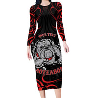 Personalised Aotearoa Bulldog Family Matching Long Sleeve Bodycon Dress and Hawaiian Shirt NZ Maori Tattoo