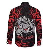 Personalised Aotearoa Bulldog Family Matching Off The Shoulder Long Sleeve Dress and Hawaiian Shirt NZ Maori Tattoo