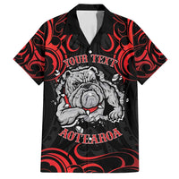 Personalised Aotearoa Bulldog Family Matching Off Shoulder Short Dress and Hawaiian Shirt NZ Maori Tattoo