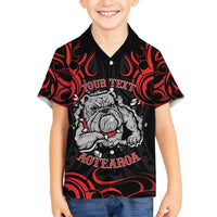 Personalised Aotearoa Bulldog Family Matching Off Shoulder Short Dress and Hawaiian Shirt NZ Maori Tattoo