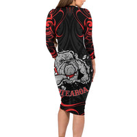Personalised Aotearoa Bulldog Long Sleeve Bodycon Dress NZ Maori Tattoo