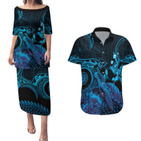 Blue Aloha Hawaii Couples Matching Puletasi and Hawaiian Shirt Snorkeling With Sea Turtle Polynesian Pattern LT14 Blue - Polynesian Pride