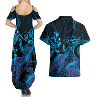 Blue Aloha Hawaii Couples Matching Summer Maxi Dress and Hawaiian Shirt Snorkeling With Sea Turtle Polynesian Pattern LT14 - Polynesian Pride