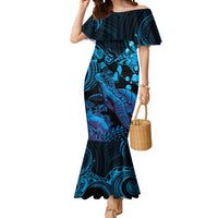 Blue Aloha Hawaii Mermaid Dress Snorkeling With Sea Turtle Polynesian Pattern LT14 Women Blue - Polynesian Pride