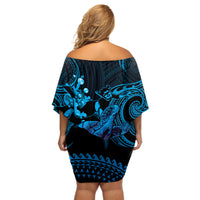 Blue Aloha Hawaii Off Shoulder Short Dress Snorkeling With Sea Turtle Polynesian Pattern LT14 - Polynesian Pride
