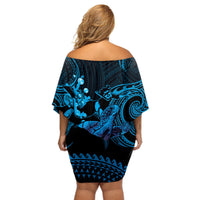 Blue Aloha Hawaii Off Shoulder Short Dress Snorkeling With Sea Turtle Polynesian Pattern LT14 - Polynesian Pride