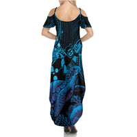 Blue Aloha Hawaii Summer Maxi Dress Snorkeling With Sea Turtle Polynesian Pattern LT14 - Polynesian Pride