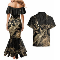 Gold Aloha Hawaii Couples Matching Mermaid Dress and Hawaiian Shirt Snorkeling With Sea Turtle Polynesian Pattern LT14 - Polynesian Pride