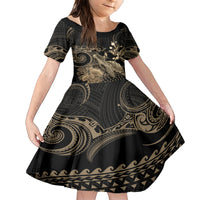 Gold Aloha Hawaii Family Matching Short Sleeve Bodycon Dress and Hawaiian Shirt Snorkeling With Sea Turtle Polynesian Pattern LT14 Daughter's Dress Gold - Polynesian Pride