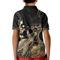 Gold Aloha Hawaii Kid Polo Shirt Snorkeling With Sea Turtle Polynesian Pattern LT14 - Polynesian Pride