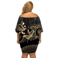 Gold Aloha Hawaii Off Shoulder Short Dress Snorkeling With Sea Turtle Polynesian Pattern LT14 - Polynesian Pride