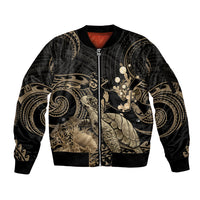 Gold Aloha Hawaii Sleeve Zip Bomber Jacket Snorkeling With Sea Turtle Polynesian Pattern LT14 Unisex Gold - Polynesian Pride