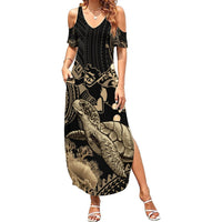 Gold Aloha Hawaii Summer Maxi Dress Snorkeling With Sea Turtle Polynesian Pattern LT14 Women Gold - Polynesian Pride