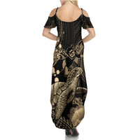 Gold Aloha Hawaii Summer Maxi Dress Snorkeling With Sea Turtle Polynesian Pattern LT14 - Polynesian Pride
