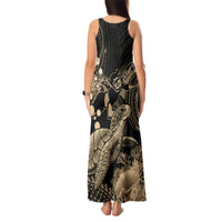 Gold Aloha Hawaii Tank Maxi Dress Snorkeling With Sea Turtle Polynesian Pattern LT14 - Polynesian Pride