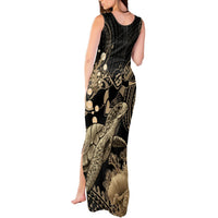 Gold Aloha Hawaii Tank Maxi Dress Snorkeling With Sea Turtle Polynesian Pattern LT14 - Polynesian Pride