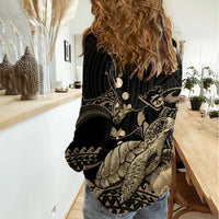 Gold Aloha Hawaii Women Casual Shirt Snorkeling With Sea Turtle Polynesian Pattern