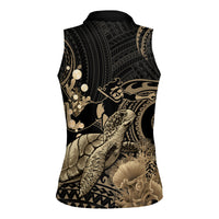 Gold Aloha Hawaii Women Sleeveless Polo Shirt Snorkeling With Sea Turtle Polynesian Pattern