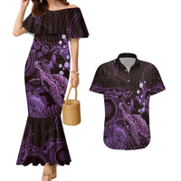 Purple Aloha Hawaii Couples Matching Mermaid Dress and Hawaiian Shirt Snorkeling With Sea Turtle Polynesian Pattern LT14 Purple - Polynesian Pride