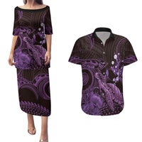 Purple Aloha Hawaii Couples Matching Puletasi and Hawaiian Shirt Snorkeling With Sea Turtle Polynesian Pattern LT14 Purple - Polynesian Pride