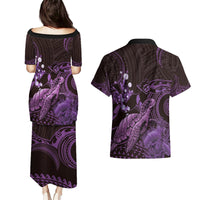 Purple Aloha Hawaii Couples Matching Puletasi and Hawaiian Shirt Snorkeling With Sea Turtle Polynesian Pattern LT14 - Polynesian Pride