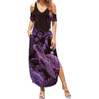 Purple Aloha Hawaii Summer Maxi Dress Snorkeling With Sea Turtle Polynesian Pattern LT14 Women Purple - Polynesian Pride