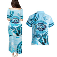 Hawaii Sea Turtle Snorkeling Is My Therapy Couples Matching Puletasi and Hawaiian Shirt LT14 - Polynesian Pride