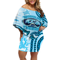 Hawaii Sea Turtle Snorkeling Is My Therapy Off Shoulder Short Dress LT14 Women Blue - Polynesian Pride
