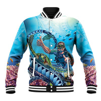Hawaii Snorkeling Honu Turtle Baseball Jacket Under The Ocean Vibes LT14 Unisex Blue - Polynesian Pride