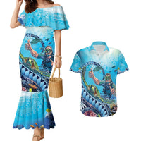 Hawaii Snorkeling Honu Turtle Couples Matching Mermaid Dress and Hawaiian Shirt Under The Ocean Vibes LT14 Blue - Polynesian Pride