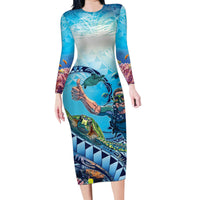 Hawaii Snorkeling Honu Turtle Family Matching Long Sleeve Bodycon Dress and Hawaiian Shirt Under The Ocean Vibes