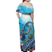 Hawaii Snorkeling Honu Turtle Off Shoulder Maxi Dress Under The Ocean Vibes LT14 - Polynesian Pride