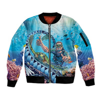 Hawaii Snorkeling Honu Turtle Sleeve Zip Bomber Jacket Under The Ocean Vibes LT14 Unisex Blue - Polynesian Pride