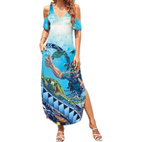Hawaii Snorkeling Honu Turtle Summer Maxi Dress Under The Ocean Vibes LT14 Women Blue - Polynesian Pride