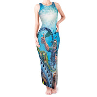 Hawaii Snorkeling Honu Turtle Tank Maxi Dress Under The Ocean Vibes LT14 Women Blue - Polynesian Pride