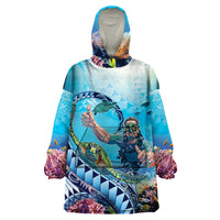 Hawaii Snorkeling Honu Turtle Wearable Blanket Hoodie Under The Ocean Vibes LT14 One Size Blue - Polynesian Pride