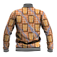 Aloha Hawaii Tiki Palaka Motifs Baseball Jacket Honohono Lei Orange Elegant Vibes LT14 - Polynesian Pride