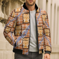 Aloha Hawaii Tiki Palaka Motifs Bomber Puffer Jacket Honohono Lei Orange Elegant Vibes