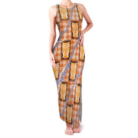 Aloha Hawaii Tiki Palaka Motifs Family Matching Tank Maxi Dress and Hawaiian Shirt Honohono Lei Orange Elegant Vibes