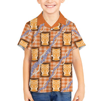 Aloha Hawaii Tiki Palaka Motifs Hawaiian Shirt Honohono Lei Orange Elegant Vibes