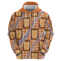 Aloha Hawaii Tiki Palaka Motifs Hoodie Honohono Lei Orange Elegant Vibes