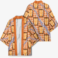 Aloha Hawaii Tiki Palaka Motifs Kimono Honohono Lei Orange Elegant Vibes LT14 - Polynesian Pride