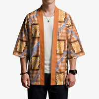 Aloha Hawaii Tiki Palaka Motifs Kimono Honohono Lei Orange Elegant Vibes LT14 - Polynesian Pride