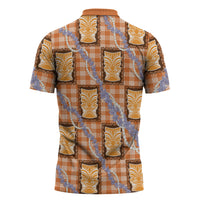Aloha Hawaii Tiki Palaka Motifs Zipper Polo Shirt Honohono Lei Orange Elegant Vibes