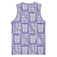 Aloha Hawaii Tiki Palaka Motifs Basketball Jersey Honohono Lei Purple Elegant Vibes