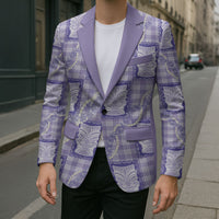 Aloha Hawaii Tiki Palaka Motifs Blazer Honohono Lei Purple Elegant Vibes
